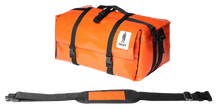 Charger l&#39;image dans la galerie, Sac Origami de la marque Dababo, sac pliable multi-fonctions, 3 positions en chutes de baches de camions recyclées avec lanière en format fermé de couleur orange..