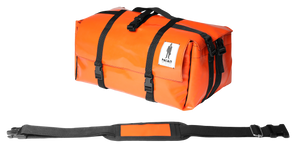 Sac Origami de la marque Dababo, sac pliable multi-fonctions, 3 positions en chutes de baches de camions recyclées avec lanière en format fermé de couleur orange..