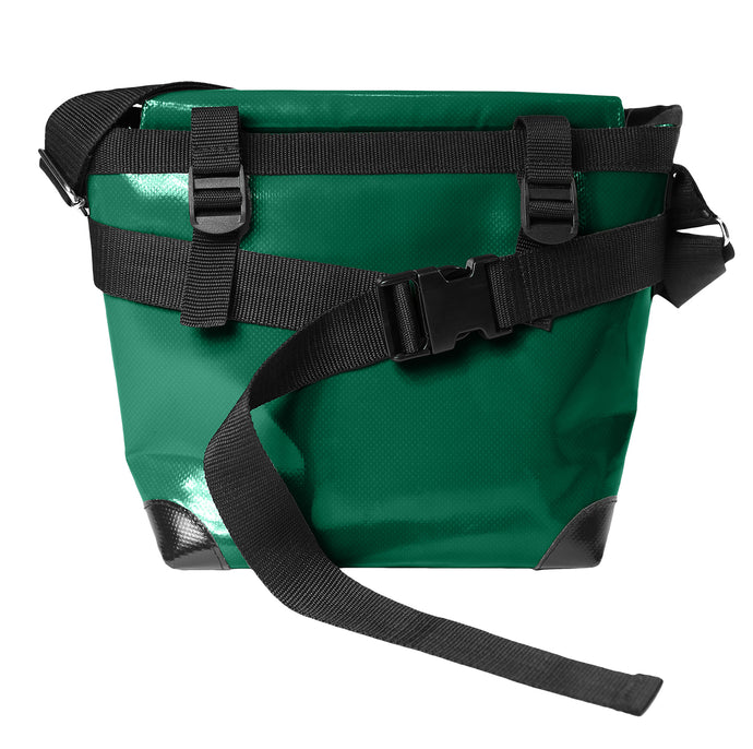 Sac vert messenger Dababo, modèle Transporter M avec option pour vélo. Attache poitrine à clips et attaches cadre velo. 
